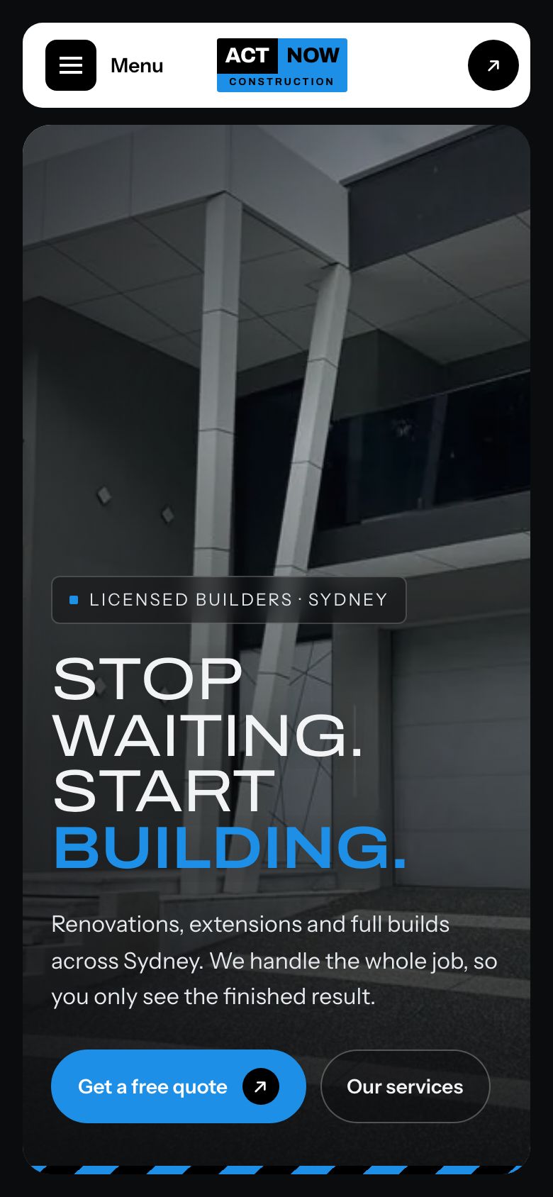 Act Now Construction website on a phone